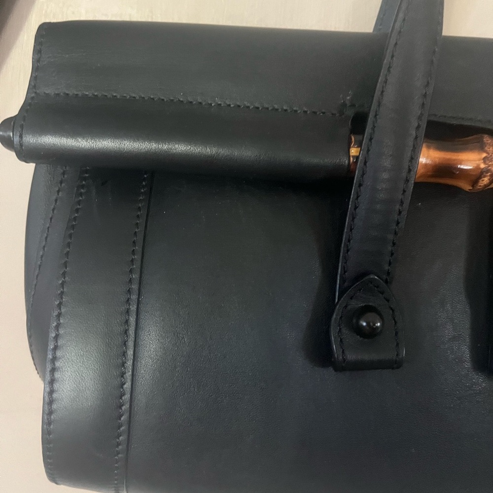 Gucci Black Leather Handbag with Bamboo Accent - Picture 6 of 16